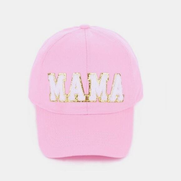 MAMA Pink Chenille and Metallic Gold Patch Adjustable Baseball Cap NEW Gift Hat - Picture 1 of 4